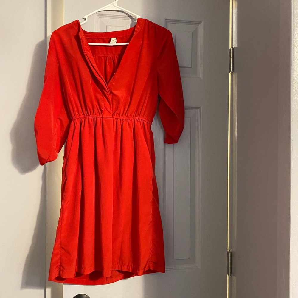Vibrant Orange-Red 3/4 Sleeve Dress